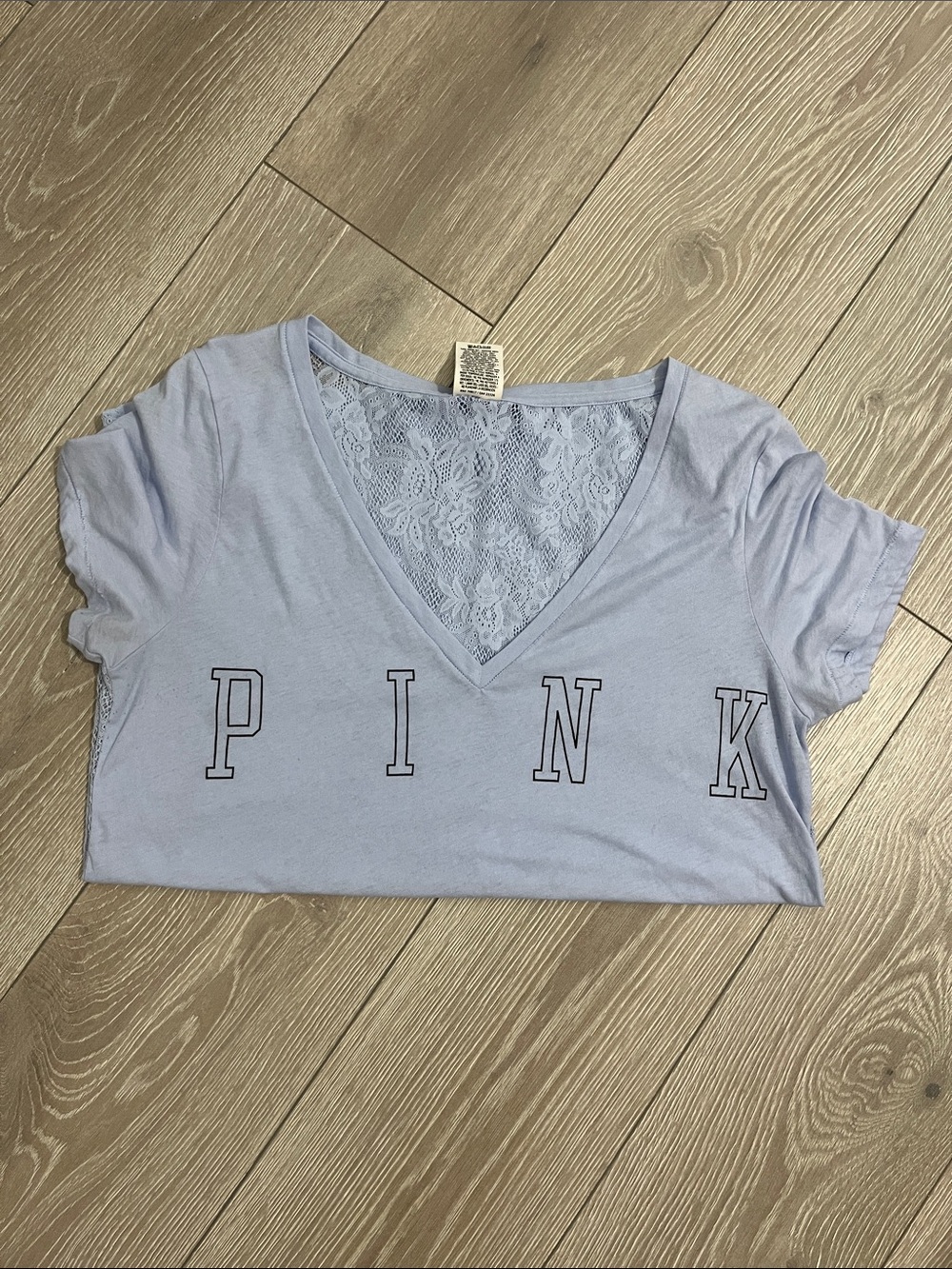 PINK Victoria's Secret Light Blue V-Neck Logo Tee - Picture 4 of 5